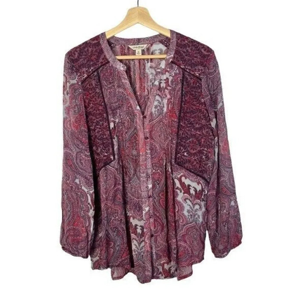 Lucky Brand Purple Paisley Sheer Long Sleeve Blouse M - Picture 2 of 5
